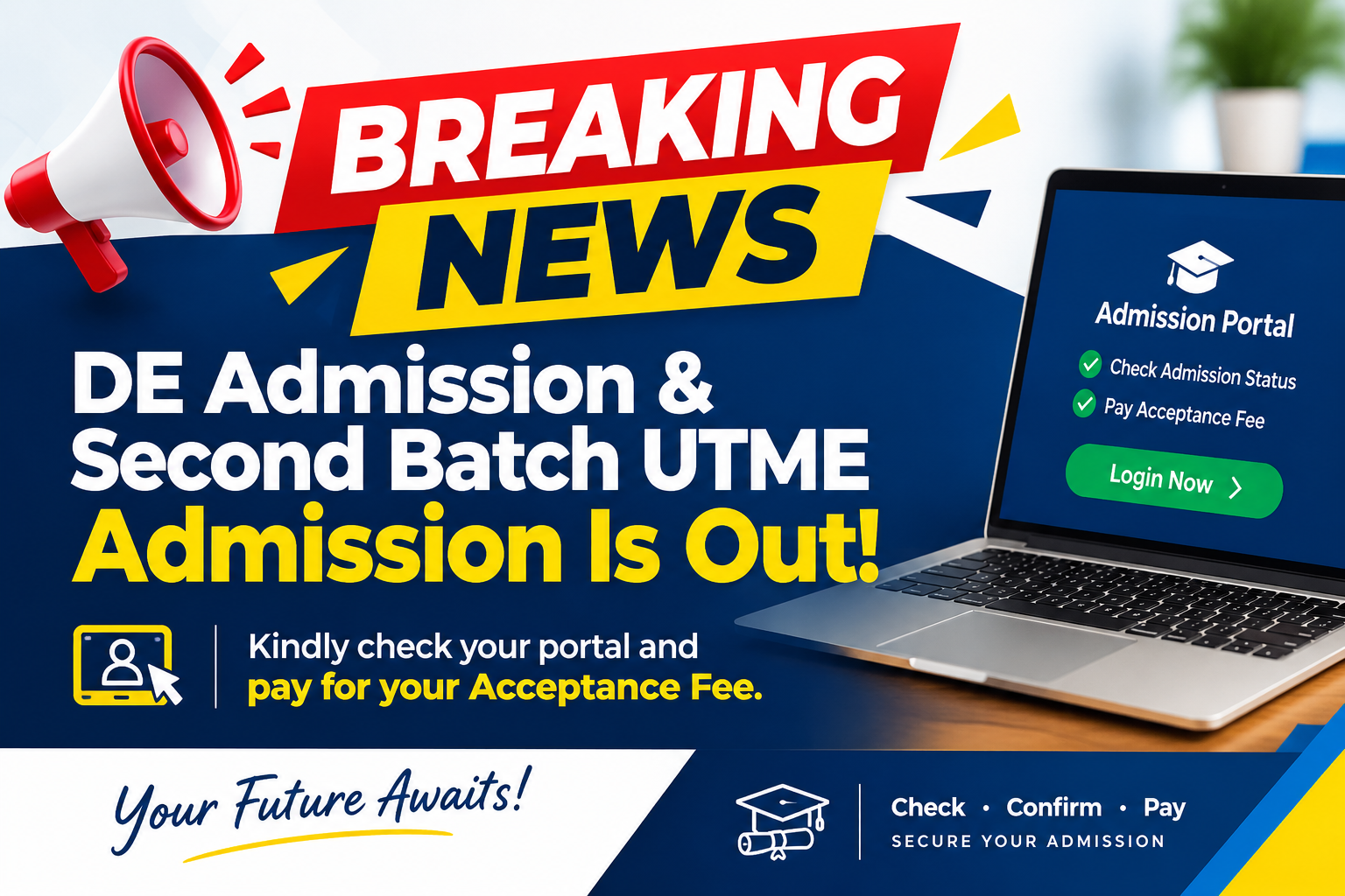2026/2027 DE AND SECOND BATCH UTME ADMISSION IS OUT