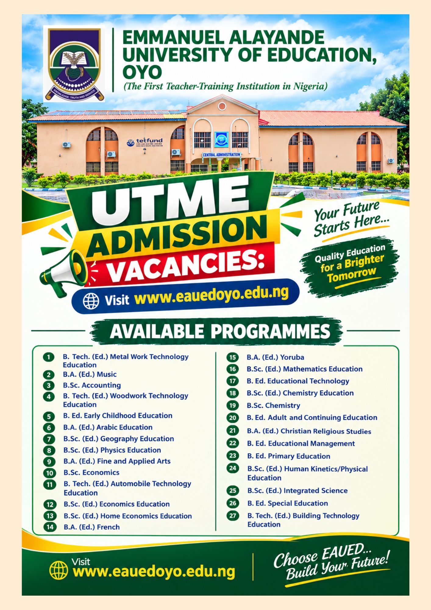 UTME ADMISSION VACANCIES