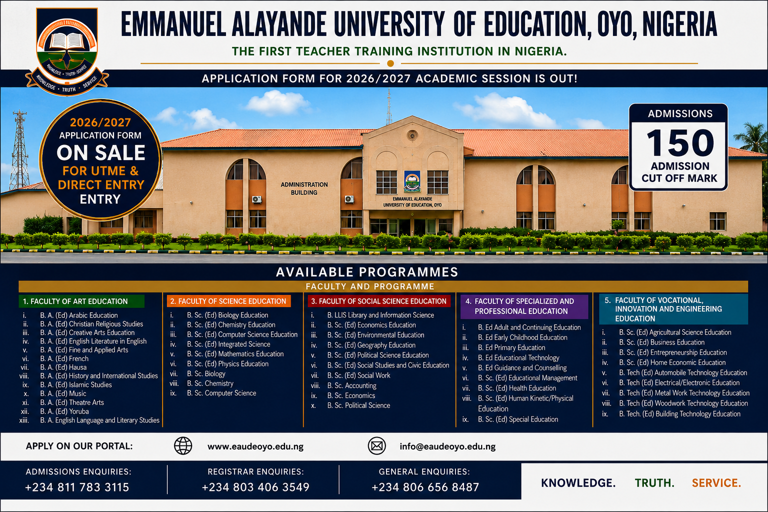 EAUEDOYO, OYO STATE 2026/2027 ADMISSIONS EXERCISE - Hero background